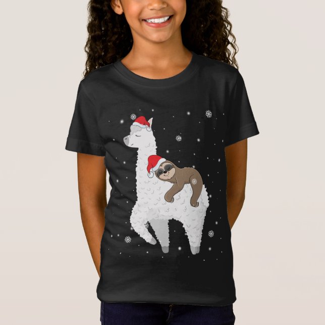 God Jul Sloth Riding Llama Santa Funny Pajamas F T Shirt (Framsida)