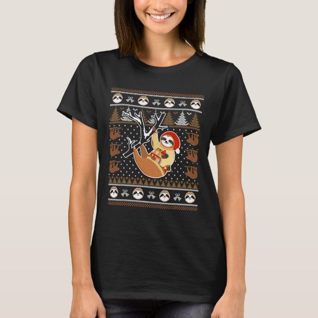 God Jul Sloth Santa Hat Cute Ugly T Shirt (Framsida)