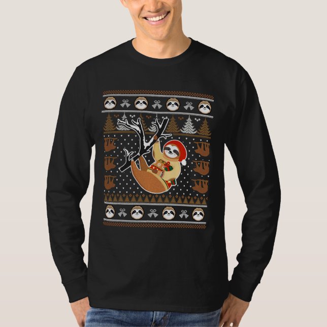 God Jul Sloth Santa Hat Cute Ugly T Shirt (Framsida)