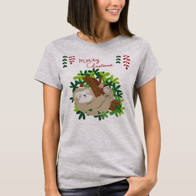 God Jul Sloth Shirt | Merry Slothmas | T Shirt (Framsida)