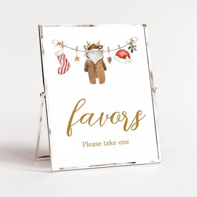 God jul, små babykläder, favoriter poster (Merry Little Clothes Baby Shower Favors Sign)