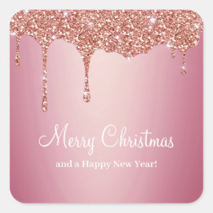 God jul Smälter Girly Rosa Sparkles Fyrkantigt Klistermärke