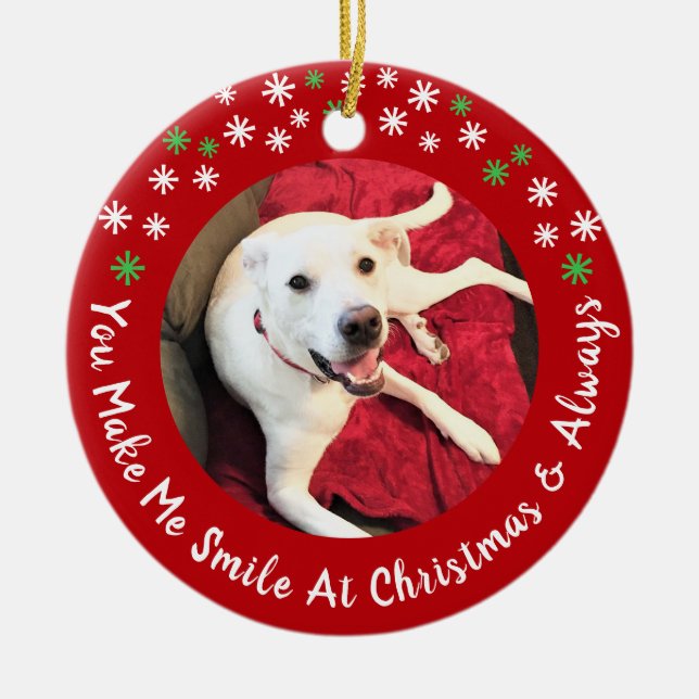 God jul Smilda Hund Photo Funny Red Circle Julgransprydnad Keramik (Framsidan)