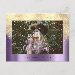 God jul Snö Eggplant Guld Photo Glitter Vykort