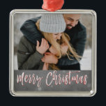 God jul Snö eller Snowflake Photo Ornament<br><div class="desc">God jul Charcol Grått Hand lät skript,  snöflingorornament. Du kan uppdatera och anpassa ornamenten med fotot.</div>