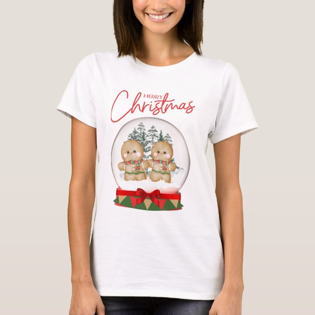 God jul Snö Globe Gingerbröd Cookies T Shirt (Framsida)