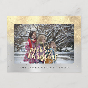 God jul Snö Grått Guld Aqua Photo Glitter Vykort