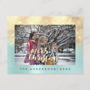 God jul Snö Guld, Ro, akvatiska foto Glitter Vykort