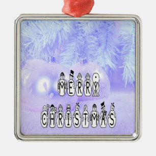 God jul Snö People Font, Blue Tint Snö Julgransprydnad Metall