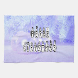 God jul Snö People Font, Blue Tint Snö Kökshandduk