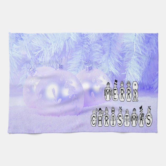 God jul Snö People Font, Blue Tint Snö Kökshandduk (Horisontell)