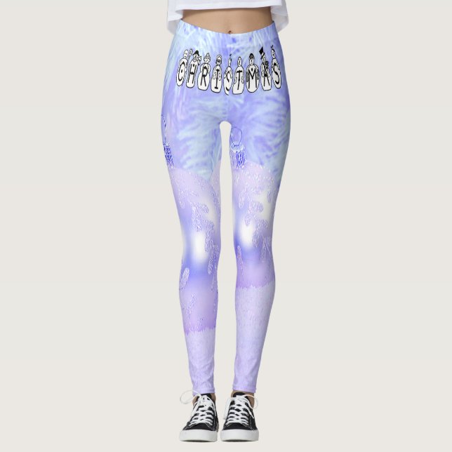 God jul Snö People Font, Blue Tint Snö Leggings (Framsida)