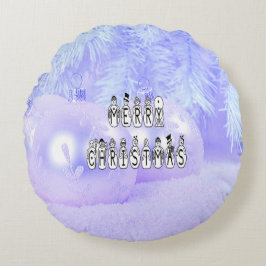 God jul Snö People Font, Blue Tint Snö Rund Kudde
