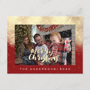 God jul Snö Red Guld Photo Glitter Spark Vykort