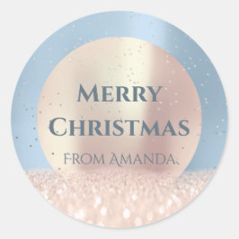 God jul Snö Ro Glitter Rökblått Runt Klistermärke