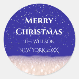 God jul Snö Ro Royal Blue Confetti Runt Klistermärke