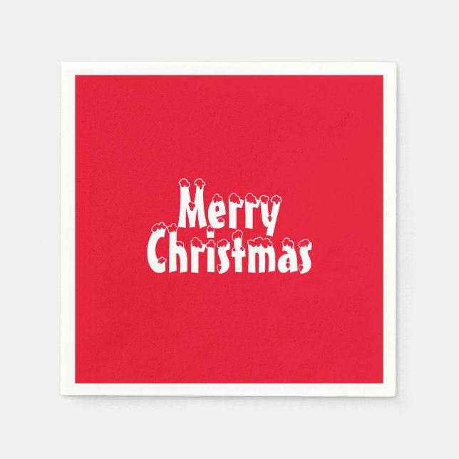 "God jul" snö-röd, vit party-papper Pappersservett (Framsidan)