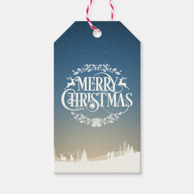 God Jul Snö Scen Presentetikett (Framsidan)