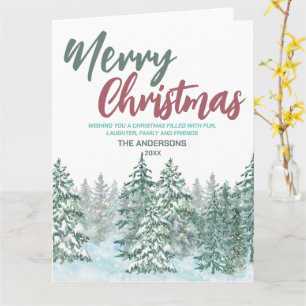 God jul Snö-skog Modern röd grönt hälsning Kort