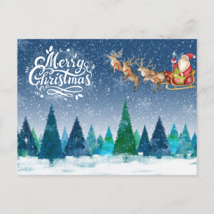 God jul Snö-skogen och Santa i Sleigh Helg Vykort