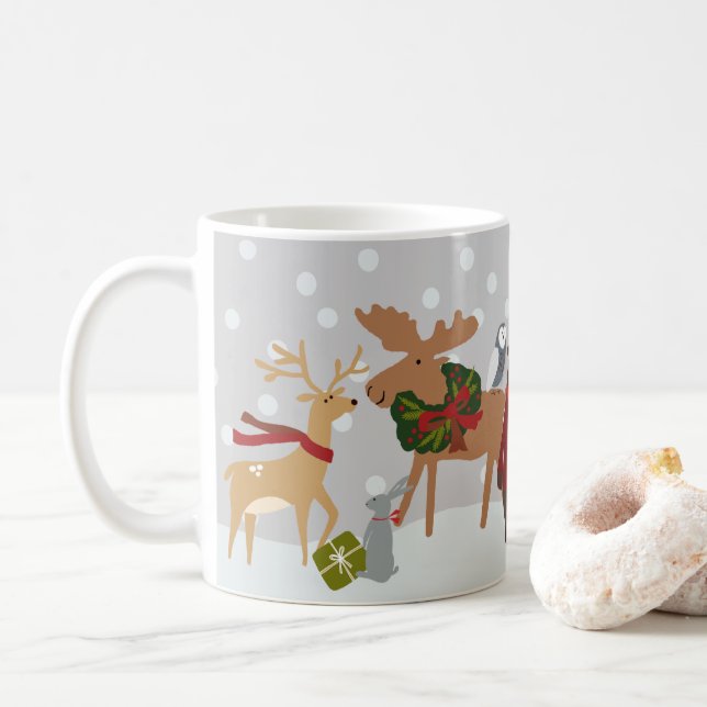 God jul Snö Woodland Animals Personlig Kaffemugg (Med munk)