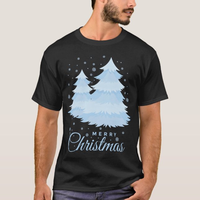 God jul snöfall och Julgranar vinta T Shirt (Framsida)