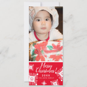 God Jul Snöflingor Baby Foto Röd Julkort