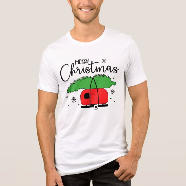 God jul Snöflingor Camper Julgran T Shirt (Framsida)