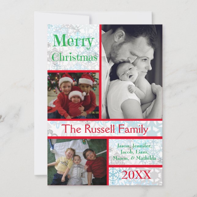 God jul Snöflingor Collage 3 Foton Julkort (Framsida)
