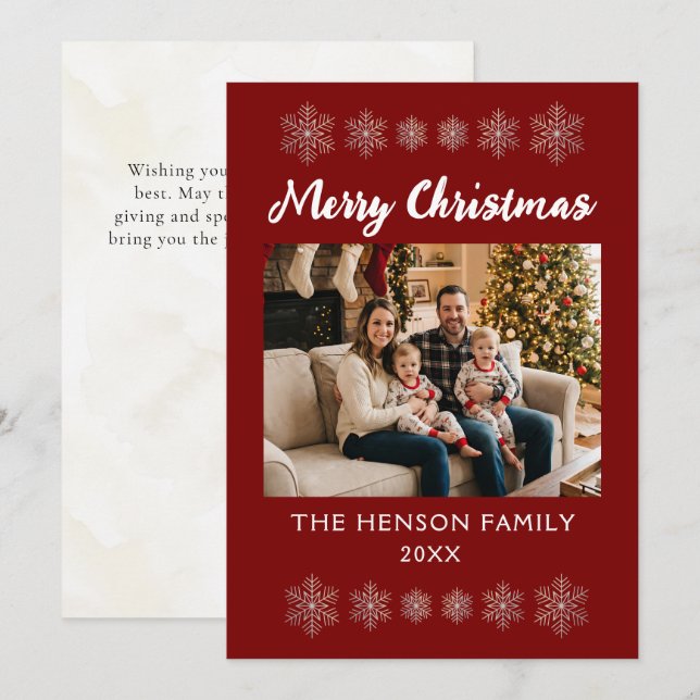 God Jul Snöflingor Familjefoto Julkort (Fram/baksida)