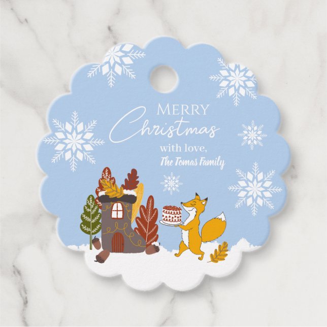 God jul Snöflingor Fox Animal Gåvor Etiketter (Framsida)