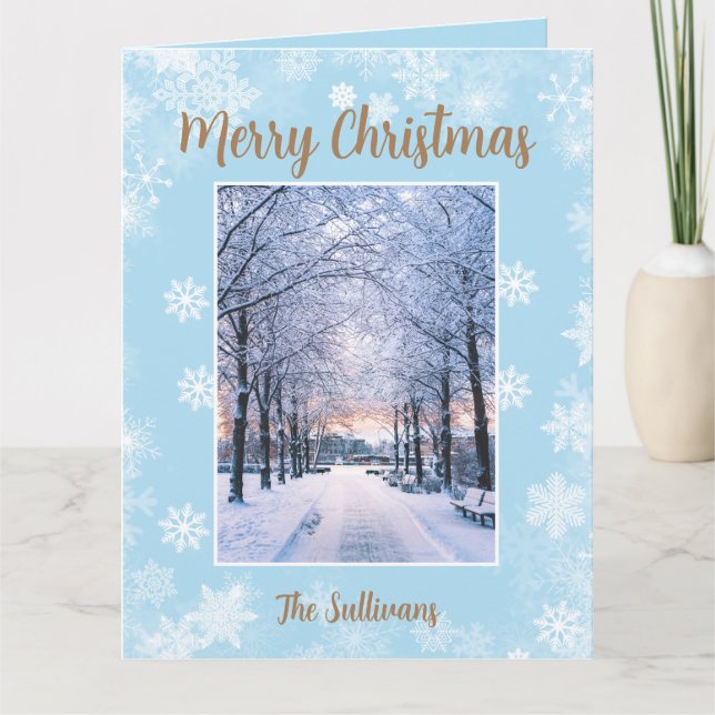 God Jul Snöflingor Guldskrift Fyra Bilder Kort (Framsida)