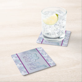 God jul Snöflingor Iridescent Blue Lila Underlägg Papper Kvadrat