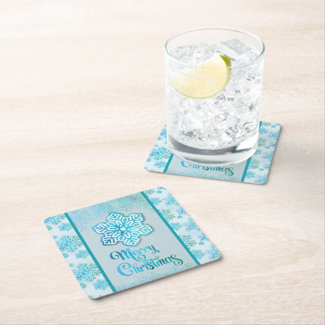 God jul Snöflingor Iridescent Blue Underlägg Papper Kvadrat (Insitu)