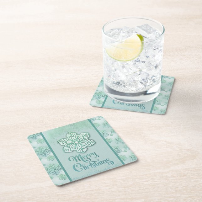 God jul Snöflingor Iridescent Grönt Underlägg Papper Kvadrat (Insitu)