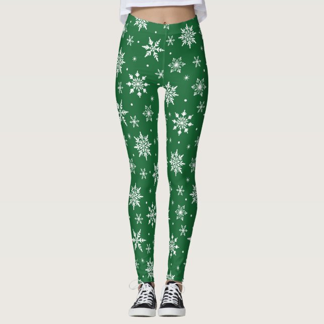 God jul Snöflingor Mönster Grönt Leggings (Framsida)