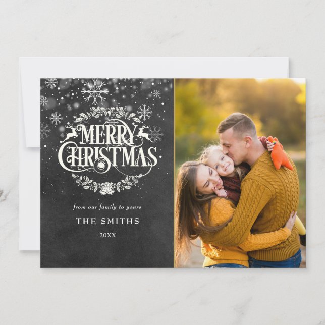god jul Snöflingor Photo Boho Chalkboard Julkort (Framsida)