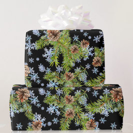 God Jul - Snöflingor Pinecones Black Presentpapper