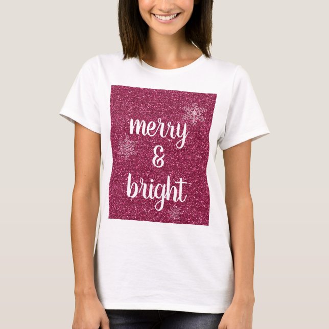 God Jul Snöflingor Red Glitter T Shirt (Framsida)