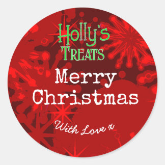 God jul snöflingor röd etikett