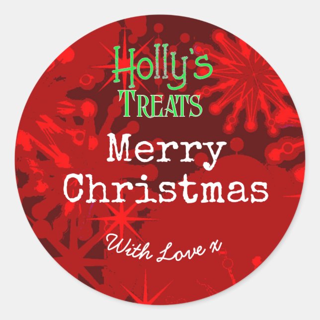 God jul snöflingor röd etikett (Framsida)