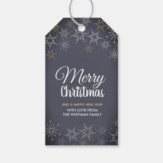 God jul Snöflingor Slate Grått kolkol Presentetikett (Framsidan)