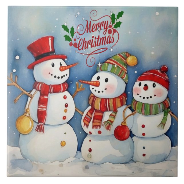 God jul, Snögubbar Firande Kakelplatta (Framsidan)