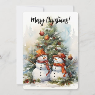 God Jul Snögubbar och Julgran Julkort