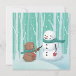 God jul: Snögubbe & Bear Illustration Art Julkort