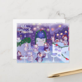 God jul Snögubbe Cafe Helg Vykort