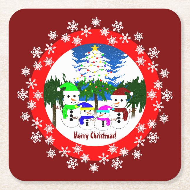 God Jul! Snögubbe Family Papper Underlägg (Framsidan)