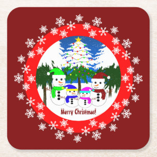 God Jul! Snögubbe Family Papper Underlägg Kvadrat