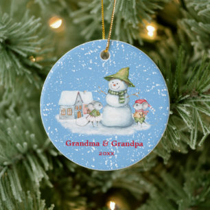 God jul Snögubbe Helgdag Grandma Grandpa Julgransprydnad Keramik