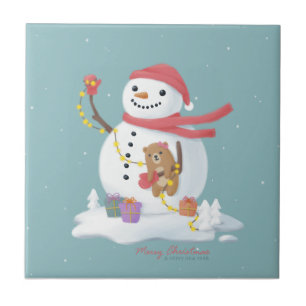 God jul: Snögubbe Illustration Art Kakelplatta